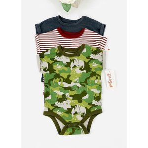 NEW Baby Boy’s 3 Piece Bodysuit Set Dino Camo Print T-Shirt Sz 3-6Mos Cat & Jack